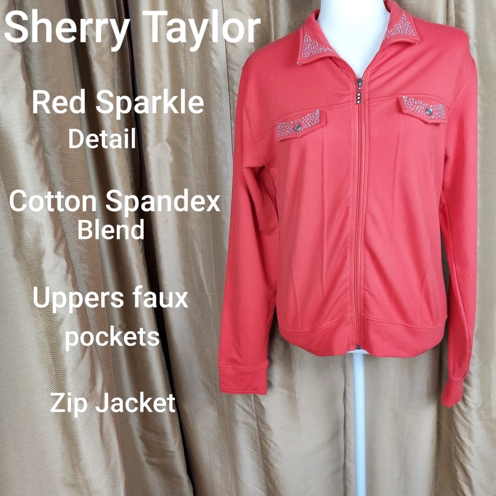 Sherry Taylor red sparkle zip jacket size L